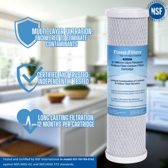 10" 0.1 Micron Ultra Fine Hollow Fibre Carbon Filter Cartridge (for Countertop Filter System)