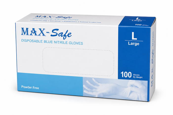 100 Disposable Blue Nitrile Gloves powder-free, ambidextrous, non-sterile
