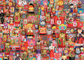 Colorful cobble hill dollies jigsaw puzzle collage of traditional Russian matryoshka dolls and decorative elements.