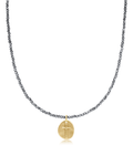 15" CHOKER SILVER FACETED HEMATITE 2MM BEAD - INSPIRE SMALL GOLD CHARM