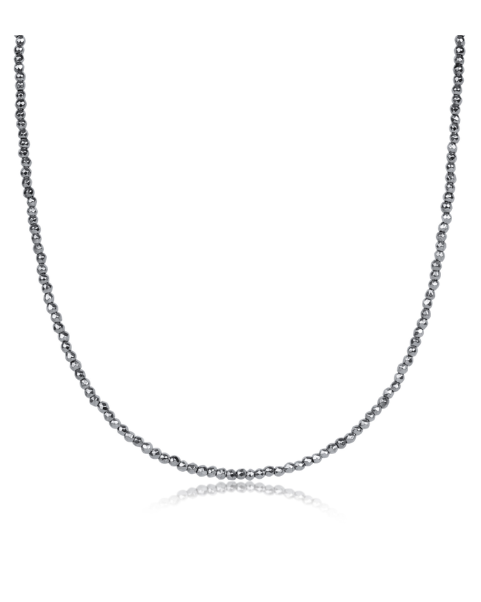 15" CHOKER SILVER FACETED HEMATITE 2MM BEAD