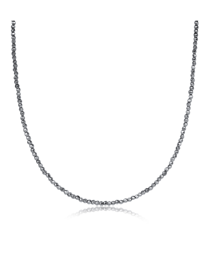 17" Choker Silver Faceted Hematite 2mm Bead