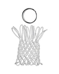 White basketball net with black hoop on a white background