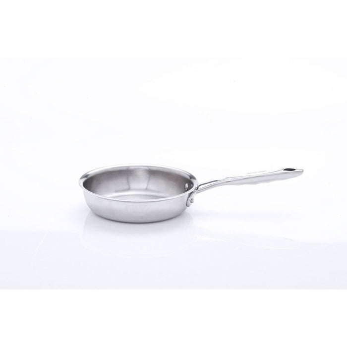 7 inch stainless steel fry pan from 360 Cookware with long handle and polished finish isolated on white background