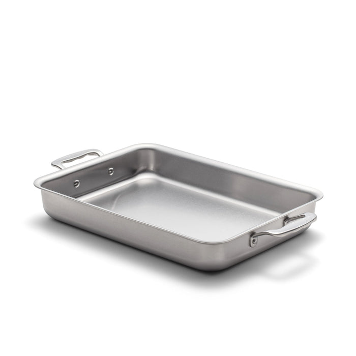 360 Cookware 9x13 inch stainless steel Bake & Roast Pan with dual handles on white background