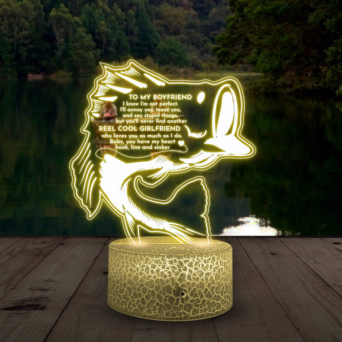 3D Led Light - Fishing - To My Boyfriend - You Have My Heart Hook, Line And Sinker - Glca12002