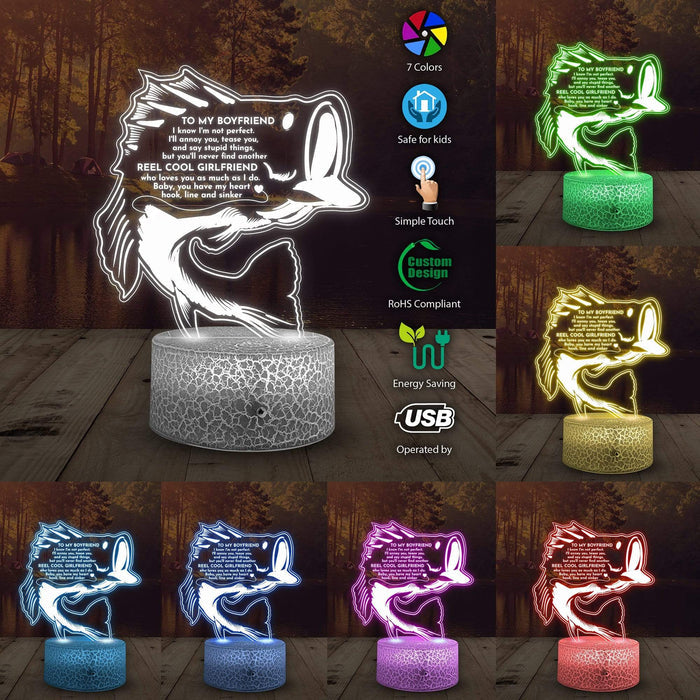 3D Led Light - Fishing - To My Boyfriend - You Have My Heart Hook, Line And Sinker - Glca12002