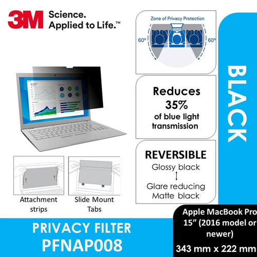 3M (07600) Privacy Filter for Apple Macbook Pro 15 W/Comply Attachment, PFNAP008