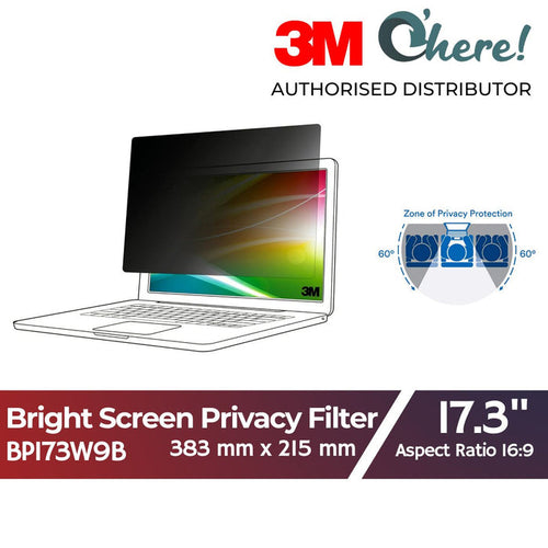 3M Bright Screen Privacy Filter for 17.3in Laptop, 383 mm x 215 mm, 16:9, BP173W9B