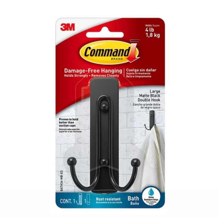 3M Command Bath Large Matte Black Double Hooks