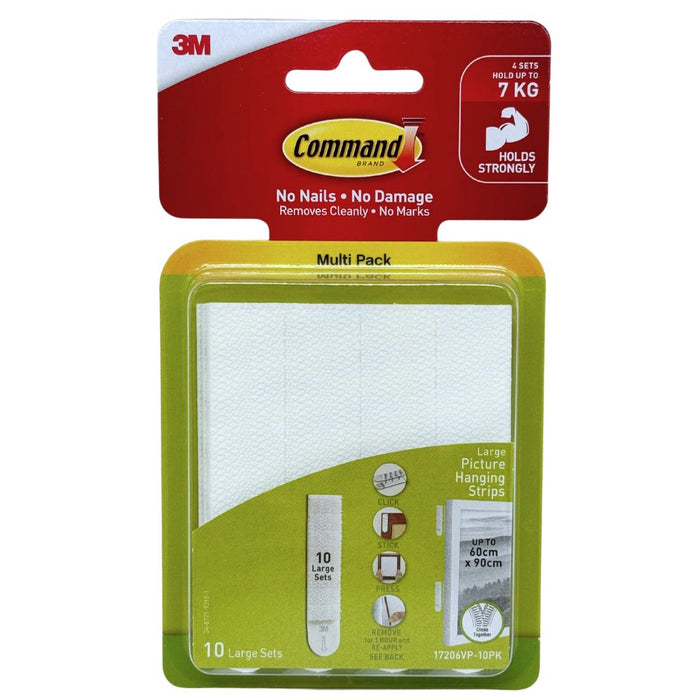 3M Command Large Picture Hanging Strips Value Pack 6 Sets Large Strips Hold Up to 7.2 Kg