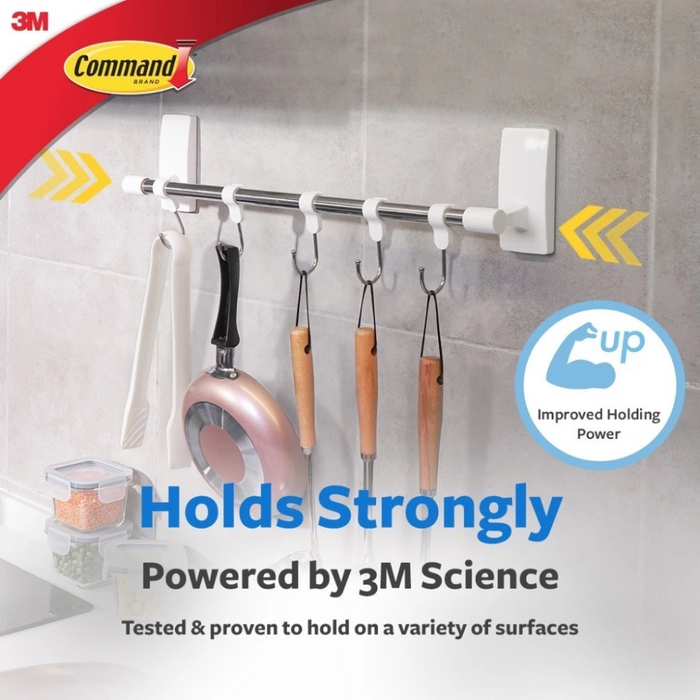 3M Command White Kitchen Organization Multi Purpose Hook Bar 17731 Holds Up to 4.5kg Kitchen Organization