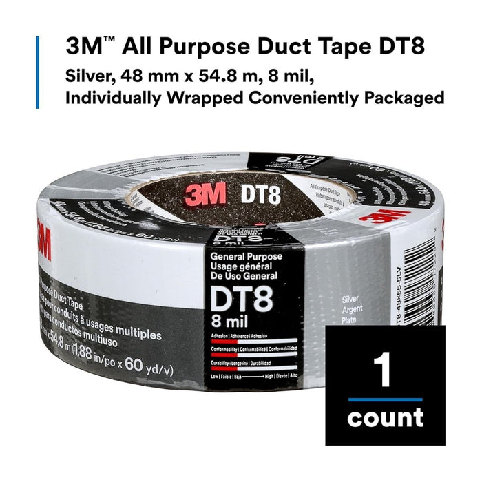 3M DT8 All Purpose Duct Tape Silver 48MM x 54.8M