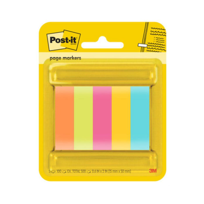 3M Post-it Page Markers 670-5ASST 15x50mm Assorted, Pack of 5, 100 Sheets/Pad