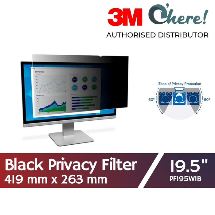 3M Privacy Filter for 19.5" Monitor (16:10 aspect) 419 mm x 263 mm, PF195W1B