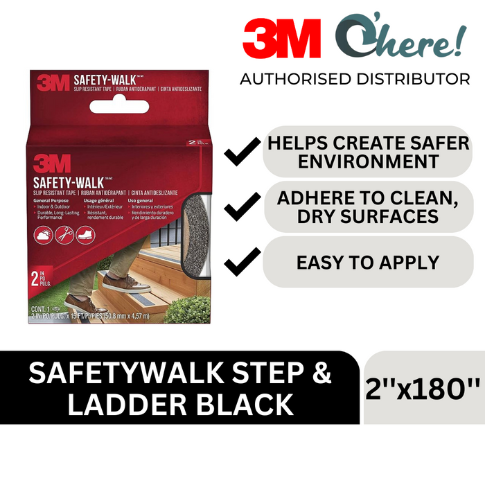 3M Safety-Walk Step and Ladder Tread, 7635NA, 2 in x 180 in, Black