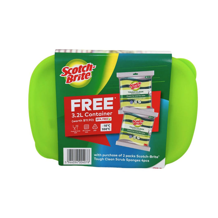 3M Scotch Brite Tough Clean Scrub Sponge Anti Bacterial With Container, 8 Sponges, 1 Container