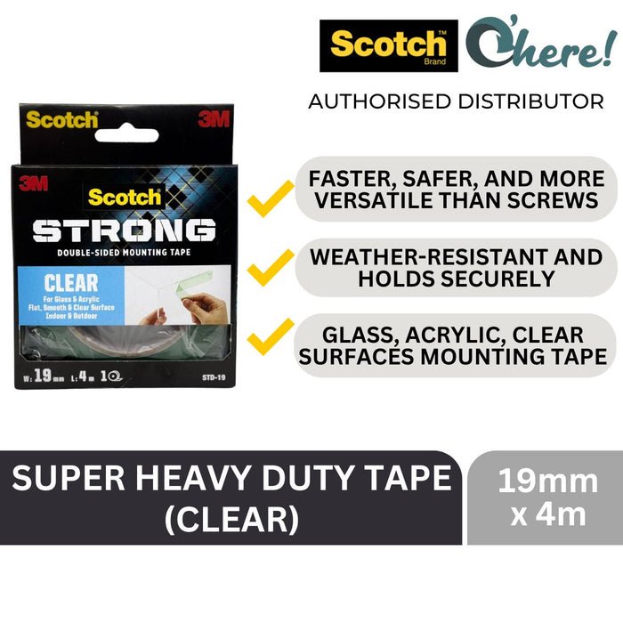 3M Scotch Super Heavy Duty Tape for Glass & Acrylic - Flat, Smooth & Clear Surfaces Transparent 19 mm X 4 Meter
