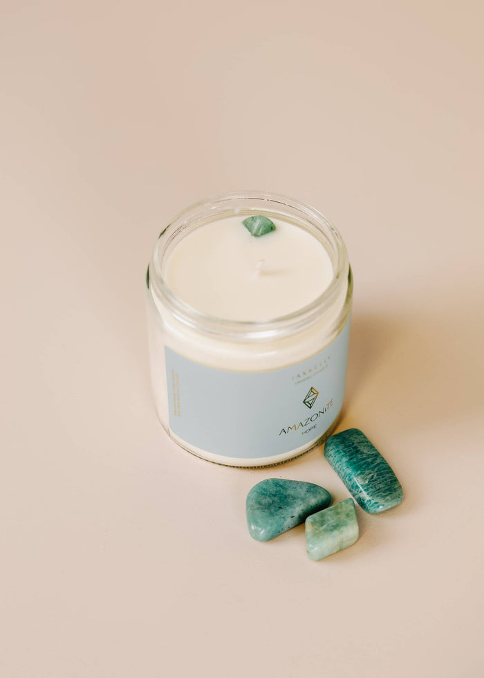 4oz Clear Crystal Candles - Amazonite - Hope