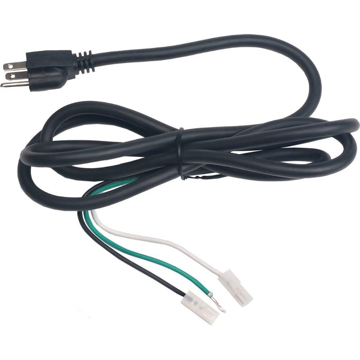 Black AC power cord YN004 with two-prong plug and three exposed wire connectors isolated on white background