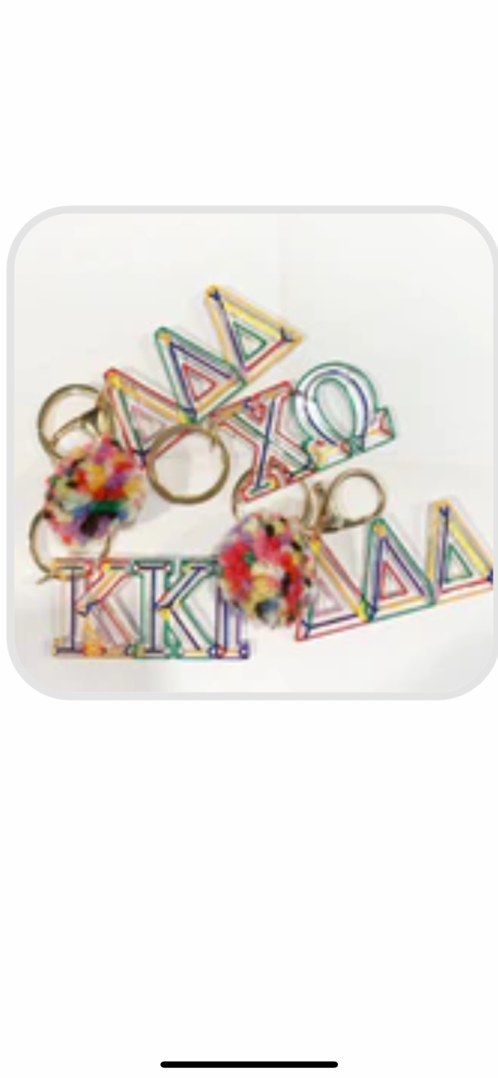 Alpha Phi Sorority Greek Acrylic Colorblock Pom Keyring
