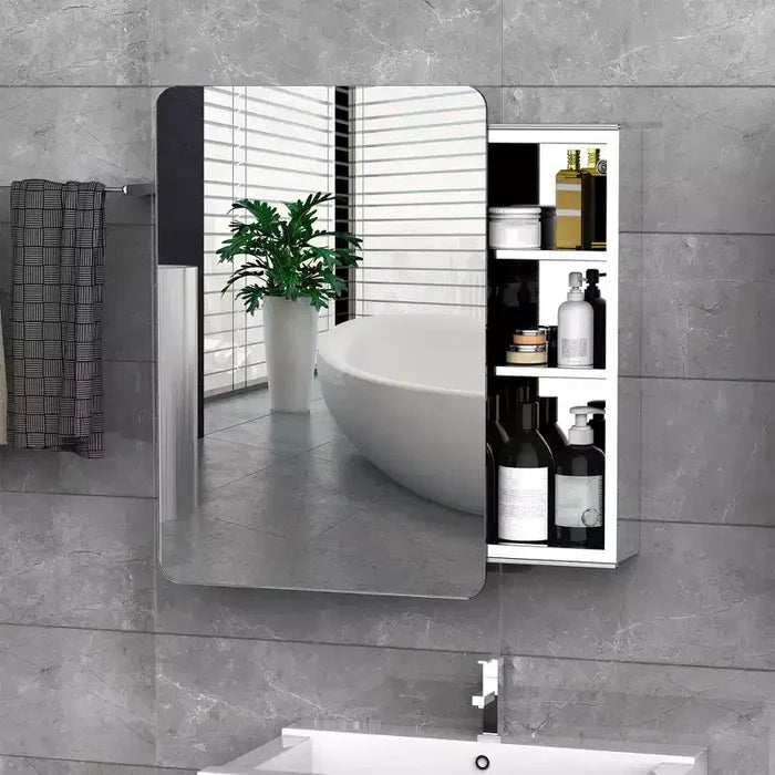 kleankin 18'' x 26'' Wall Mount Bathroom Medicine Cabinet Mirror Sliding Door with 3-Tier Storage Shelf, Stainless Steel, for Living Room Bedroom