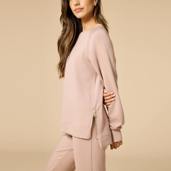 Athleisure DreamTech Crew Tunic with Side Zip & Flood Pant