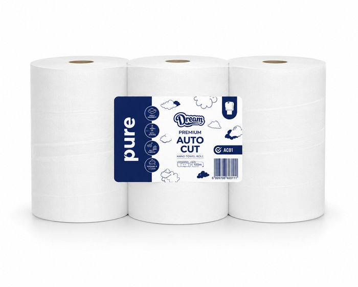 Auto cut hand towel 195mmx125m 6 pack