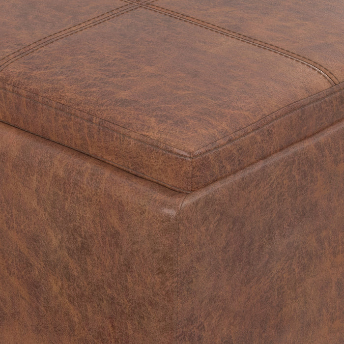 Distressed Saddle Brown Distressed Vegan Leather | Avalon 3 Trays Ottoman in Distressed Vegan Leather