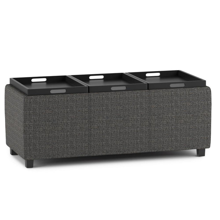 Ebony Tweed Style Fabric | Avalon Linen Look Storage Ottoman with Three Trays