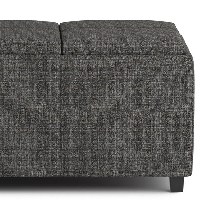 Ebony Tweed Style Fabric | Avalon Linen Look Storage Ottoman with Three Trays