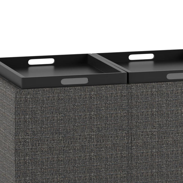 Ebony Tweed Style Fabric | Avalon Linen Look Storage Ottoman with Three Trays