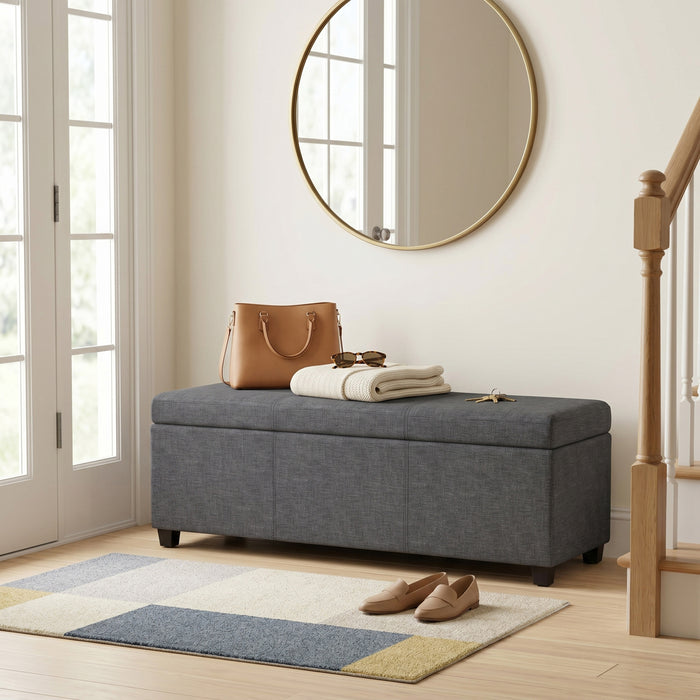Slate Grey Linen Style Fabric | Avalon Extra Large Storage Ottoman in Linen