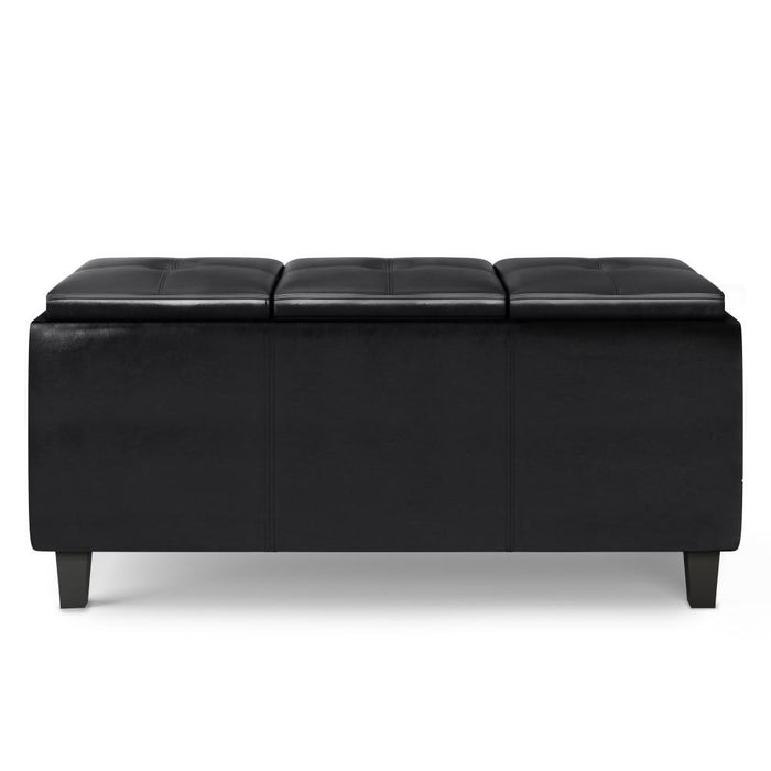Midnight Black Vegan Leather | Avalon Tray Storage Ottoman with Lift Up Lids