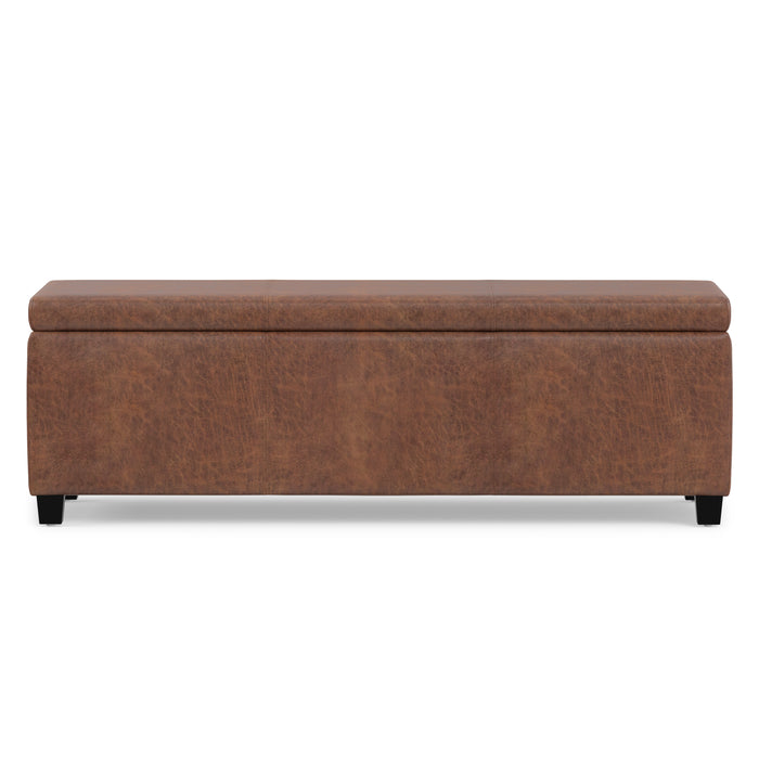 Distressed Saddle Brown  Distressed Vegan Leather | Avalon Storage Ottoman in Distressed Vegan Leather
