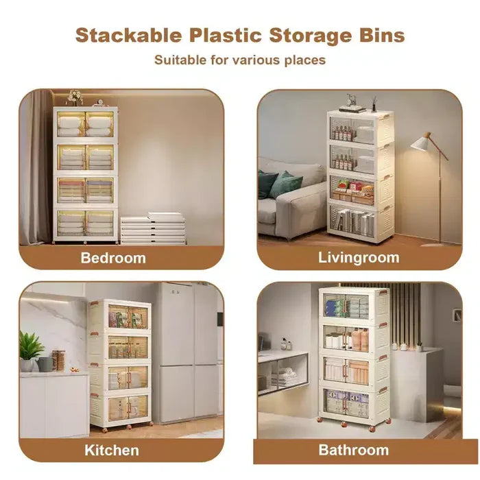 GustoWave 4 Tier Stackable Storage Bins With Lid Closet Organizers Collapsible Plastic Storage Bins Home Containers Boxes for Bedroom Living Room