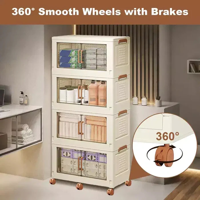 GustoWave 4 Tier Stackable Storage Bins With Lid Closet Organizers Collapsible Plastic Storage Bins Home Containers Boxes for Bedroom Living Room