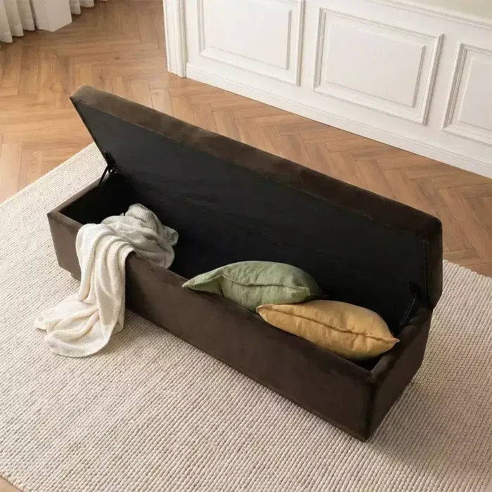 60 Modern Velvet Upholstered Storage Bench, Stylish Living Room Seating with Hidden Storage, End-of-Bed and Entryway Bench-Panipeachy