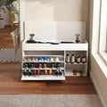 EHMKNP Entryway Bench with Shoe Storage, 3-Tier Flip-Up Drawers, Hidden Cabinet, Space-Saving Organizer for Hallway or Living Room