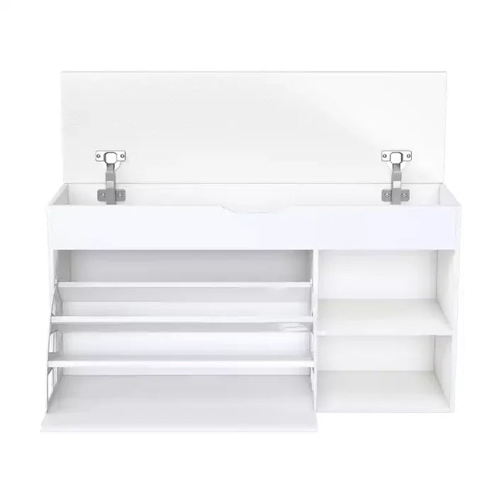 EHMKNP Entryway Bench with Shoe Storage, 3-Tier Flip-Up Drawers, Hidden Cabinet, Space-Saving Organizer for Hallway or Living Room