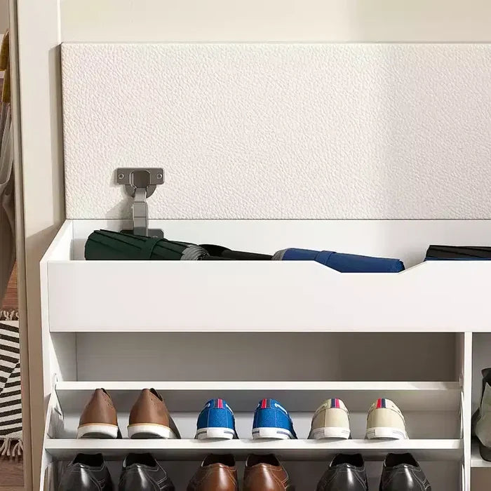 EHMKNP Entryway Bench with Shoe Storage, 3-Tier Flip-Up Drawers, Hidden Cabinet, Space-Saving Organizer for Hallway or Living Room