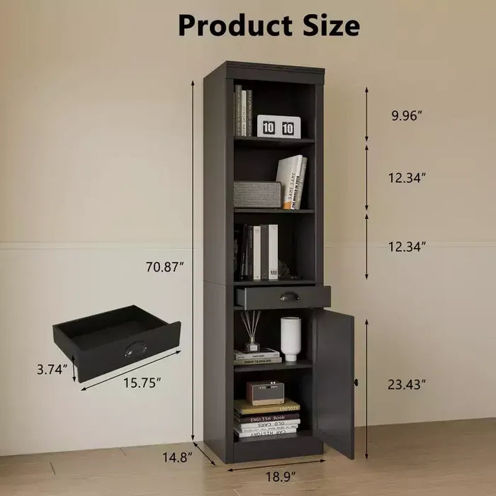 71 Tall Bookcase with Cabinet, 3 Tier Wood Open Bookcase with Adjustable Shelves, Large Display Storage Shelf, Standing Shelving Unit for Home
