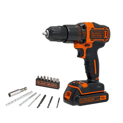 Black & Decker 18V Lithium Cordless Drill Driver in Kitbox 14 Bits
