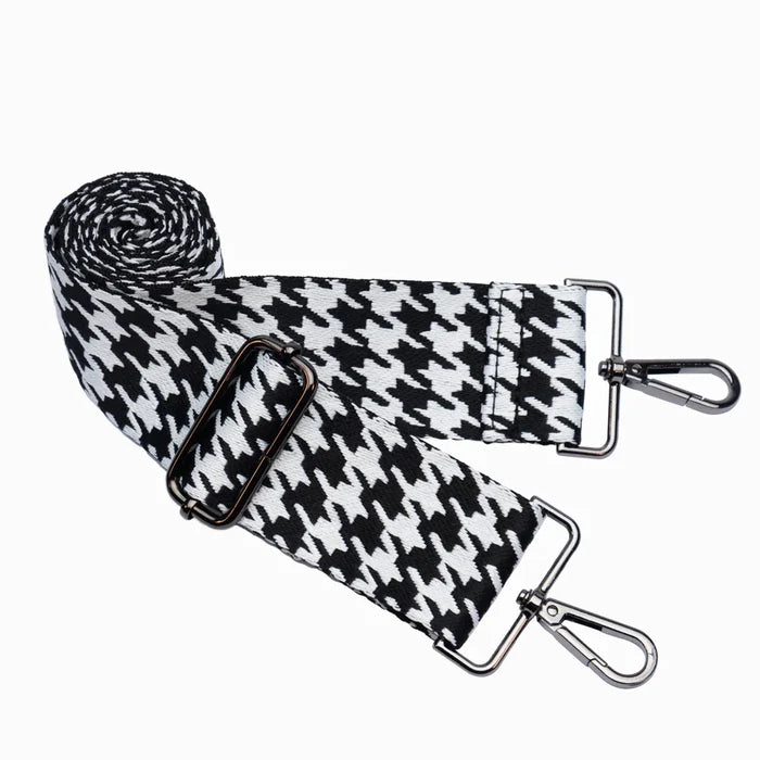 Black/White Houndstooth Pattern Strap with Gunmetal Hardware