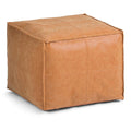 Distressed Camel Brown Distressed Vegan Leather | Brody Square Pouf