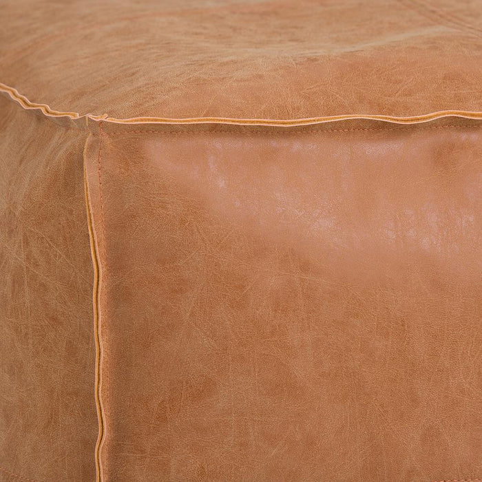 Distressed Camel Brown Distressed Vegan Leather | Brody Square Pouf