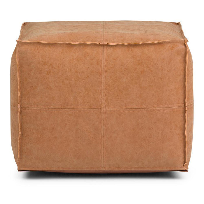 Distressed Camel Brown Distressed Vegan Leather | Brody Square Pouf