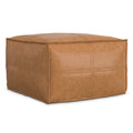 Distressed Camel Brown Distressed Vegan Leather | Brody 24 inch Square Top Stich Pouf in Distressed Vegan Leather