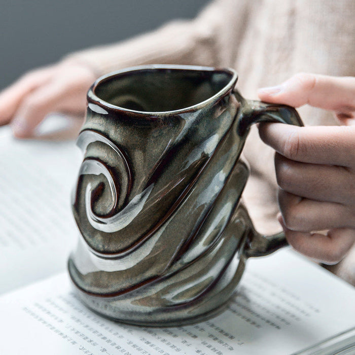 Brown Ceramic Coffee Mug, Stoneware Coffee Mugs, Large Capacity Coffee Cups, Large Handmade Pottery Coffee Mug-Paintingforhome