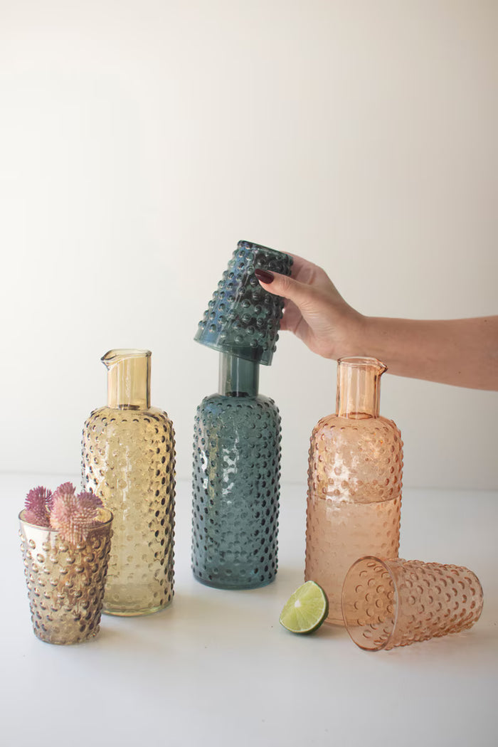 Bubble Glass Carafe with tumbler (multiple colors)